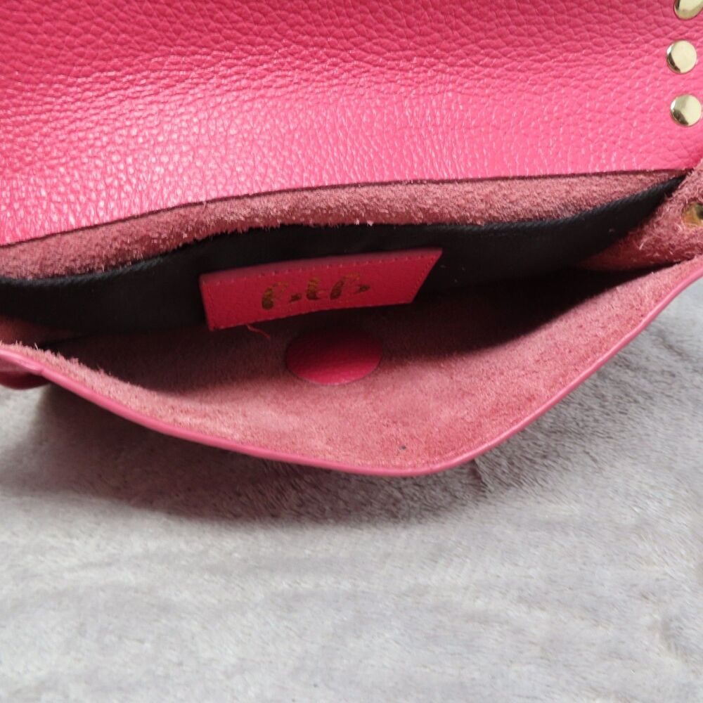 BTB Los Angeles Hot Pink Rocker Biker Styling Leather Gold Studded Crossbody Bag - Picture 14 of 16